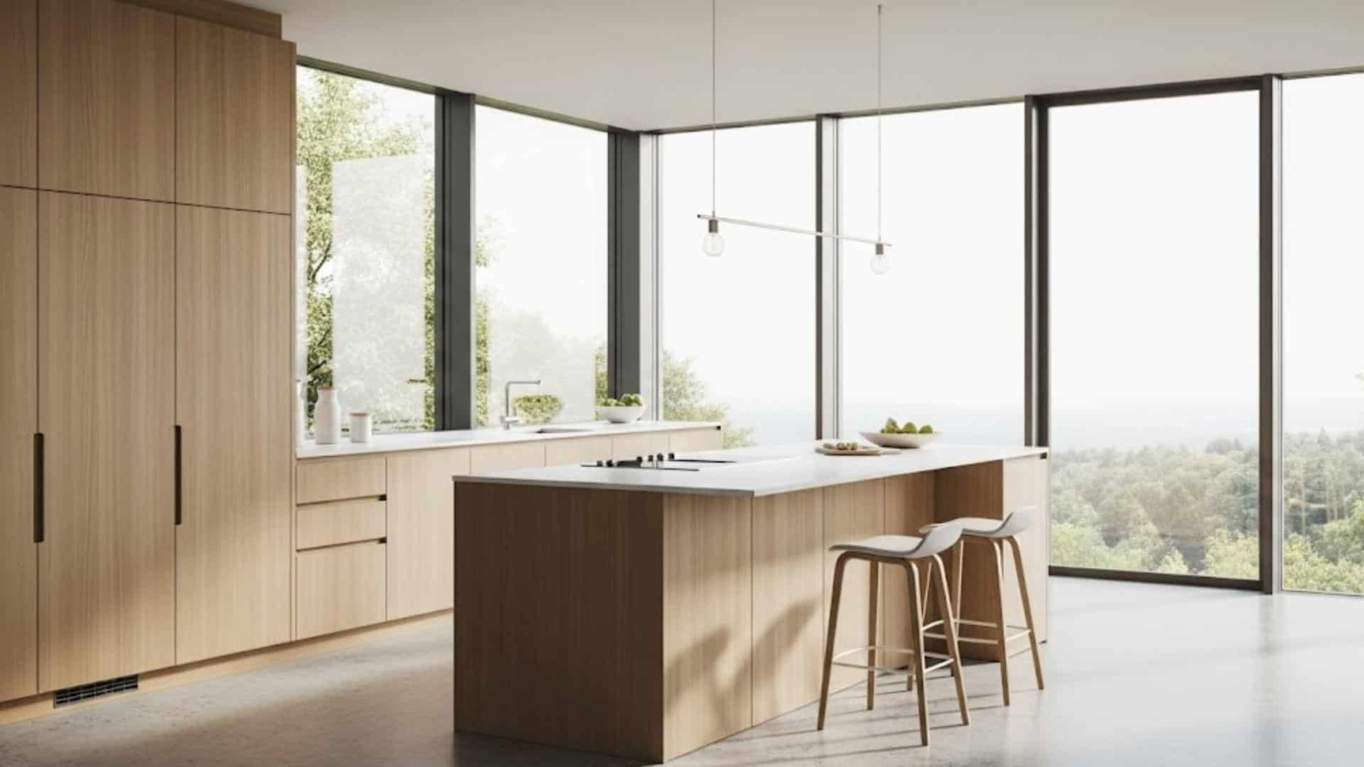 Floor-to-Ceiling Windows Flooding the Kitchen with Light