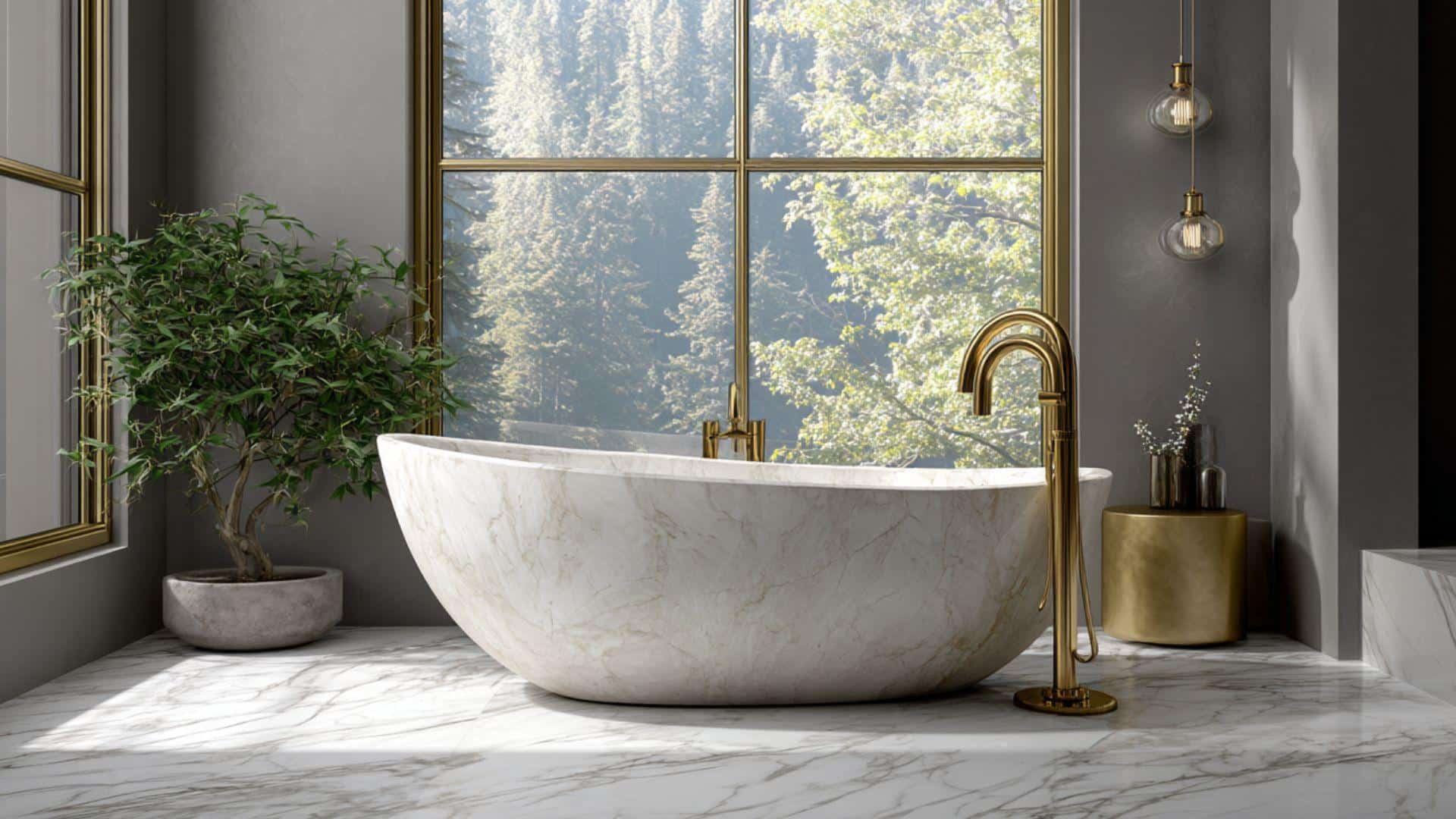 Freestanding Tub with Floor-Mount Faucet