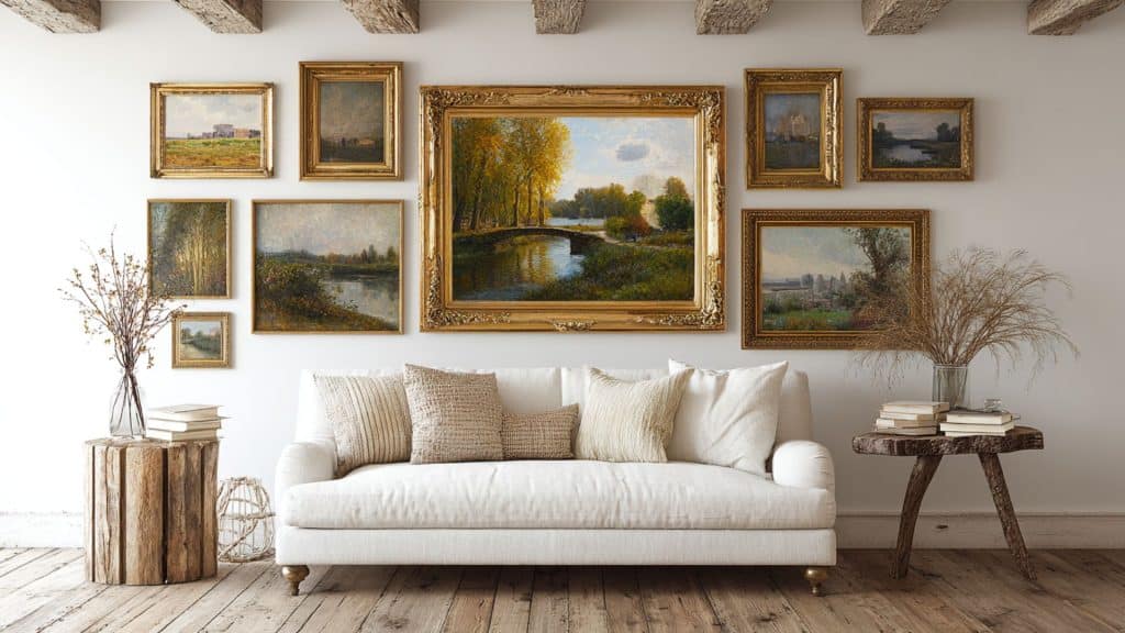 Gallery Wall of Vintage Oil Paintings