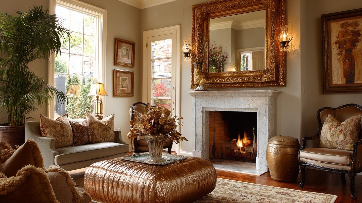Gilded Mirror Over Fireplace