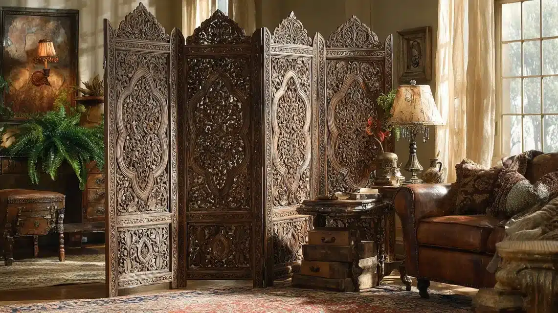 Hand-Carved Folding Room Divider