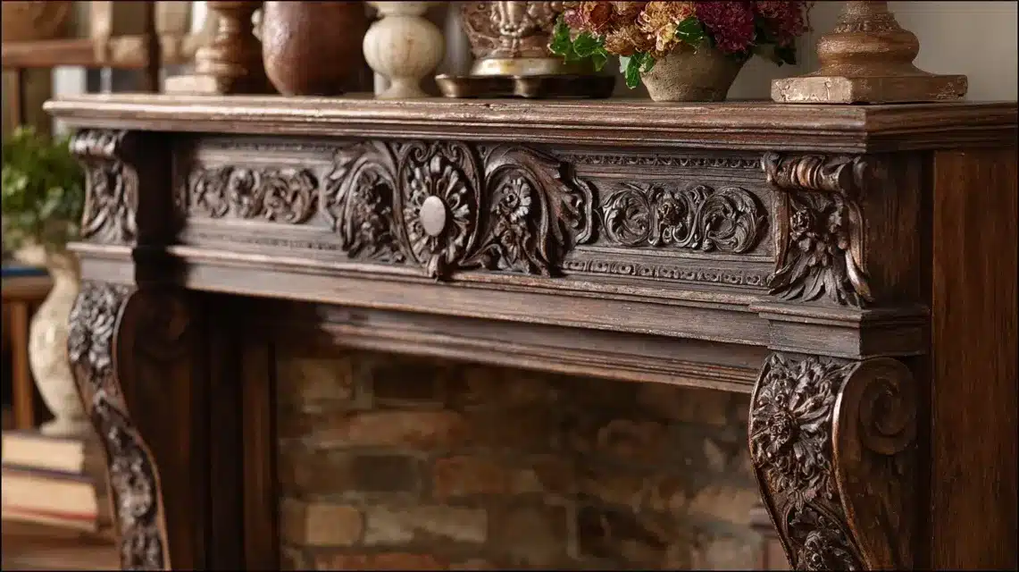 Hand-Carved Wood Mantel Decor