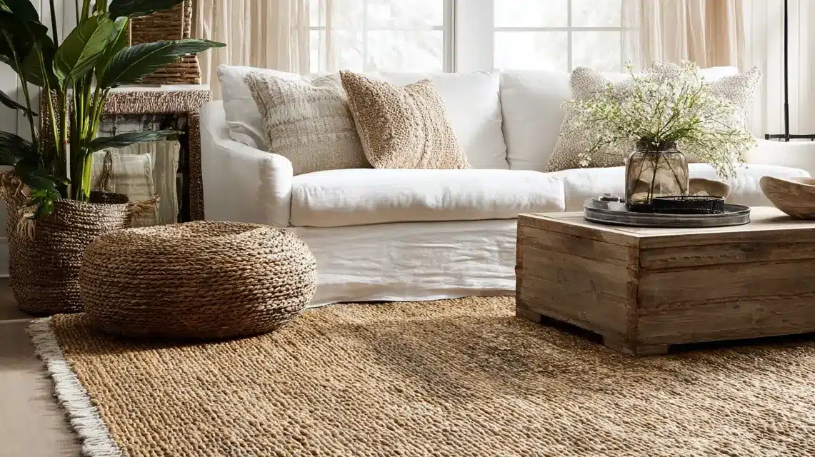 Handwoven Jute Rug Layered Over Cotton Mat
