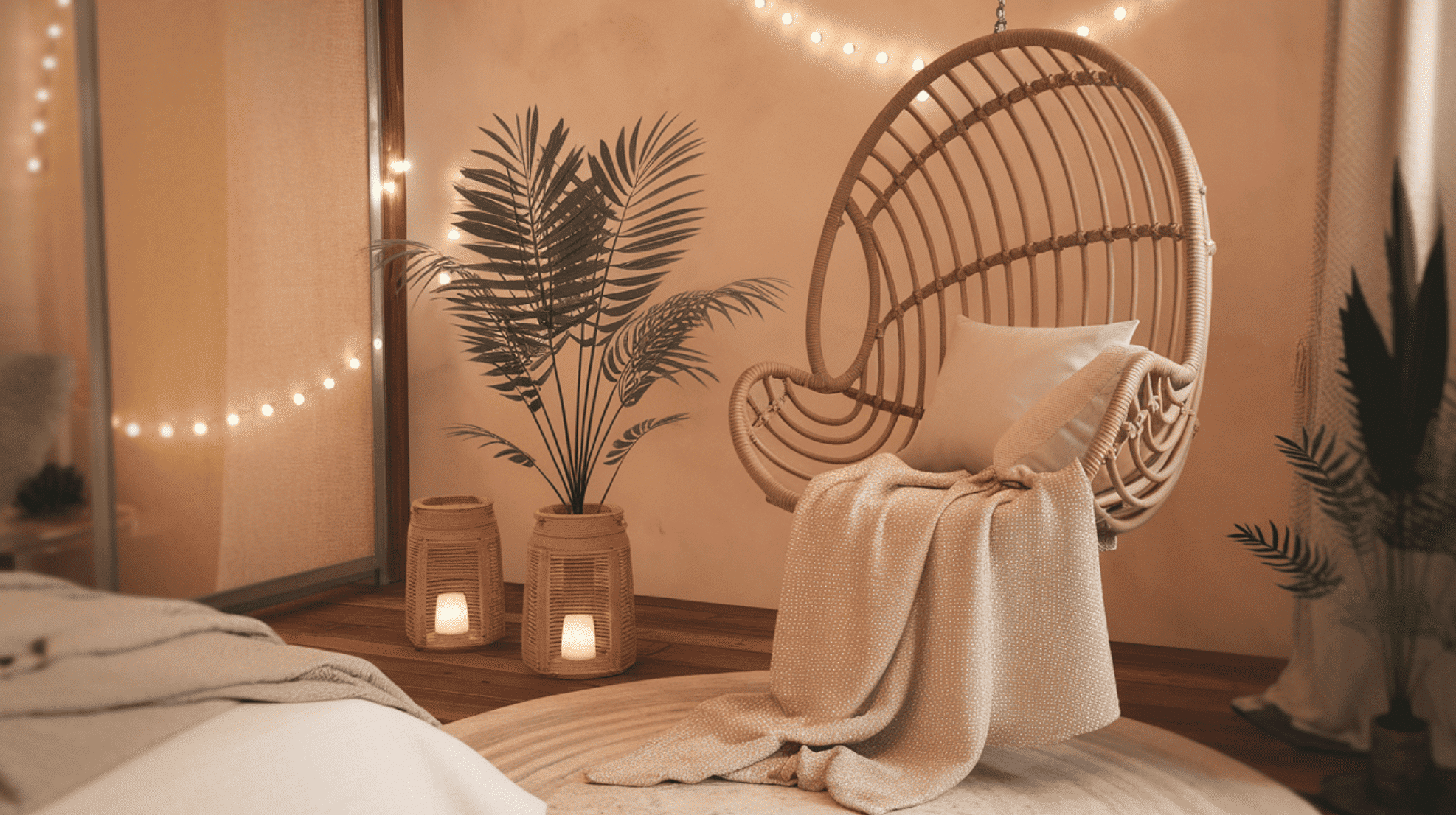 Hanging Rattan Chair in the Corner