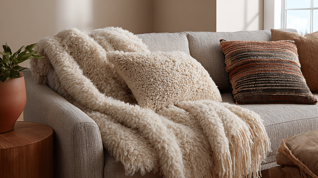 Inviting Textured Throws and Boucle Accents