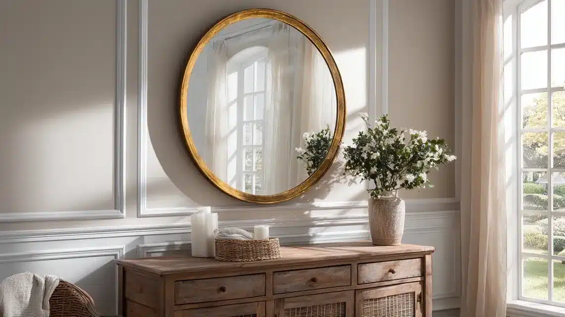 Large Round Antique Gold Wall Mirror