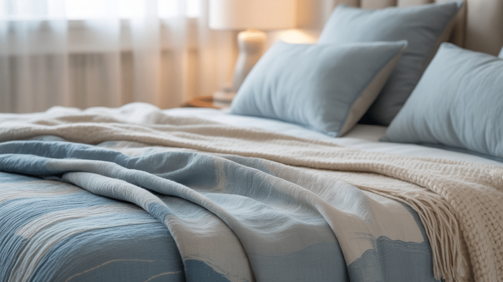 Layered Throws in Soft Blues and Whites