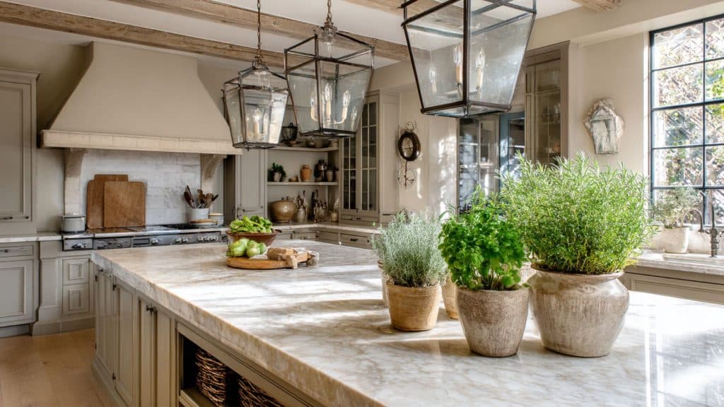 Marble-Topped Kitchen Island