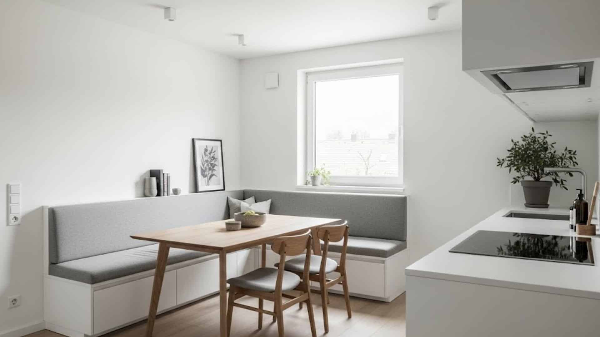 Minimalist Kitchen with Built-In Bench Seating
