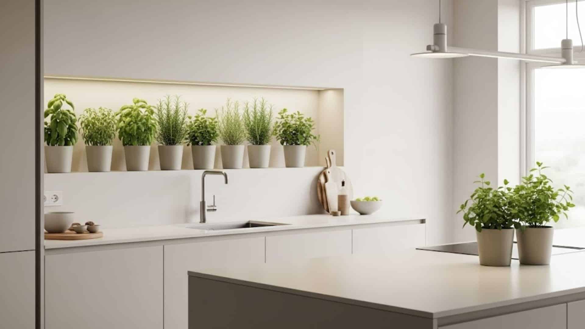 Minimalist Kitchen with Built-in Herb Garden Shelf