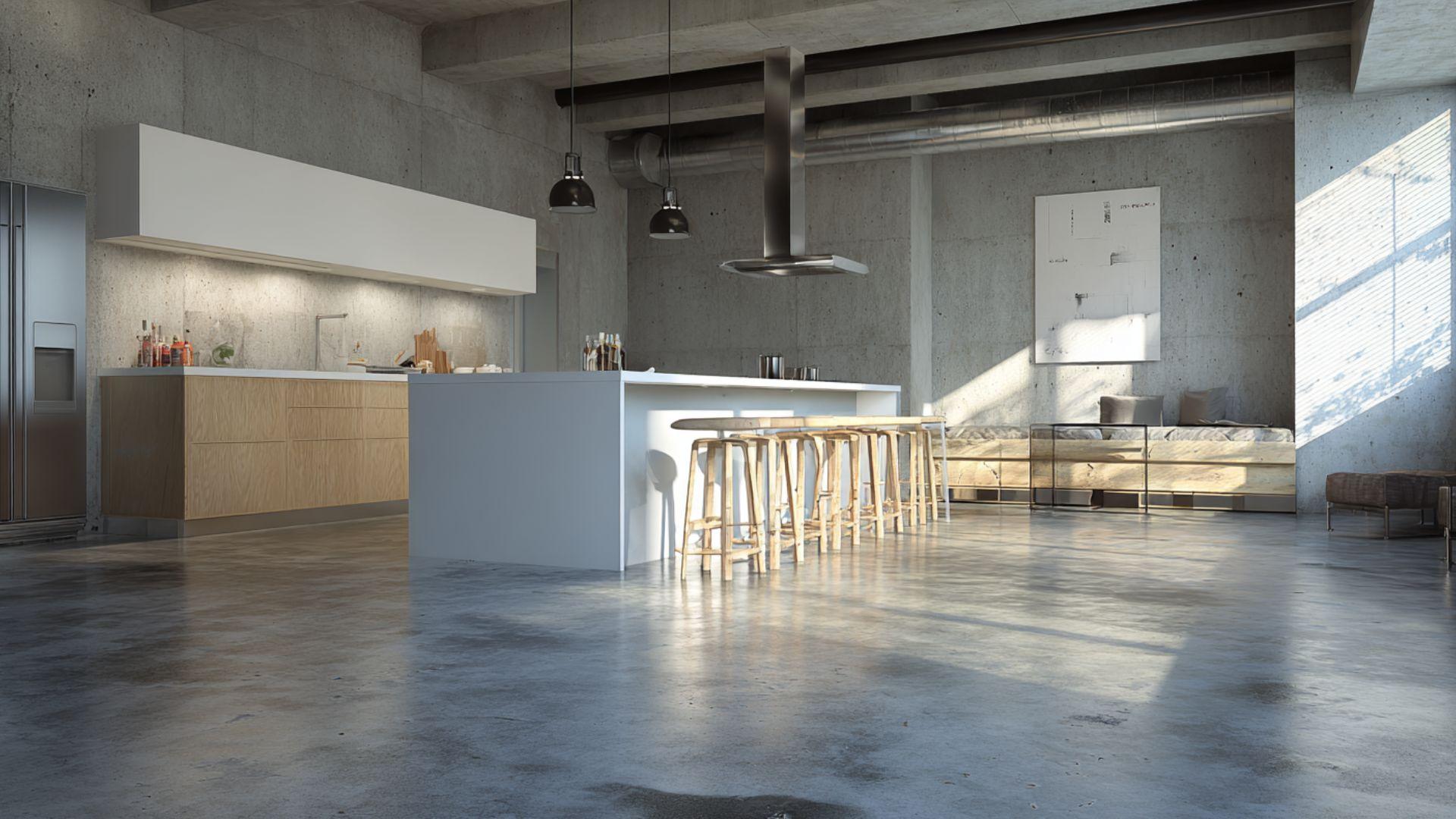 Minimalist Kitchen with Concrete Flooring