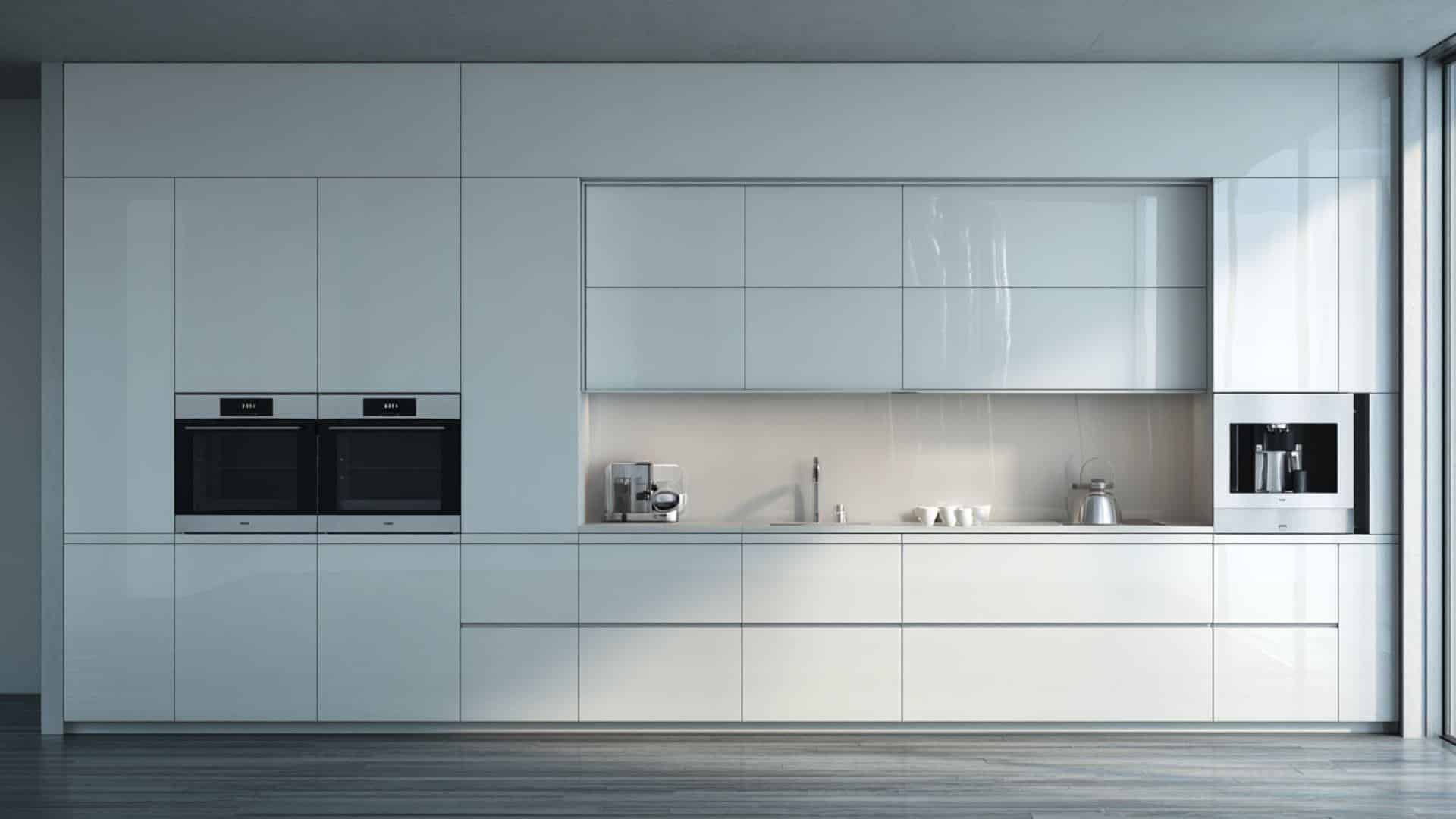 Minimalist Kitchen with Flush Wall Appliances