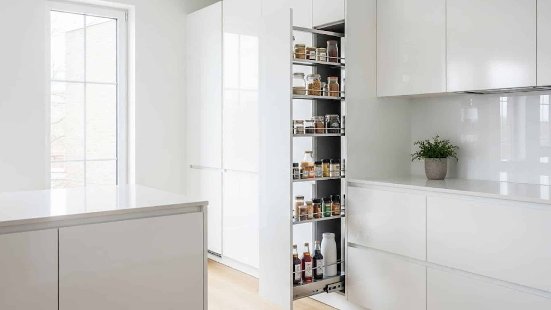 Minimalist Kitchen with Hidden Pull-Out Pantry