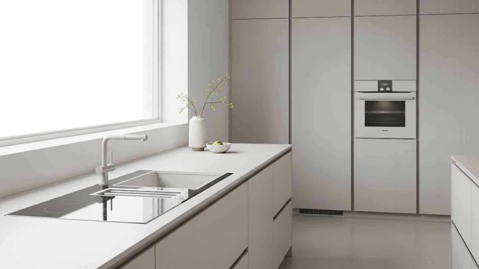 Minimalist Kitchen with Integrated Cooktop and Sink