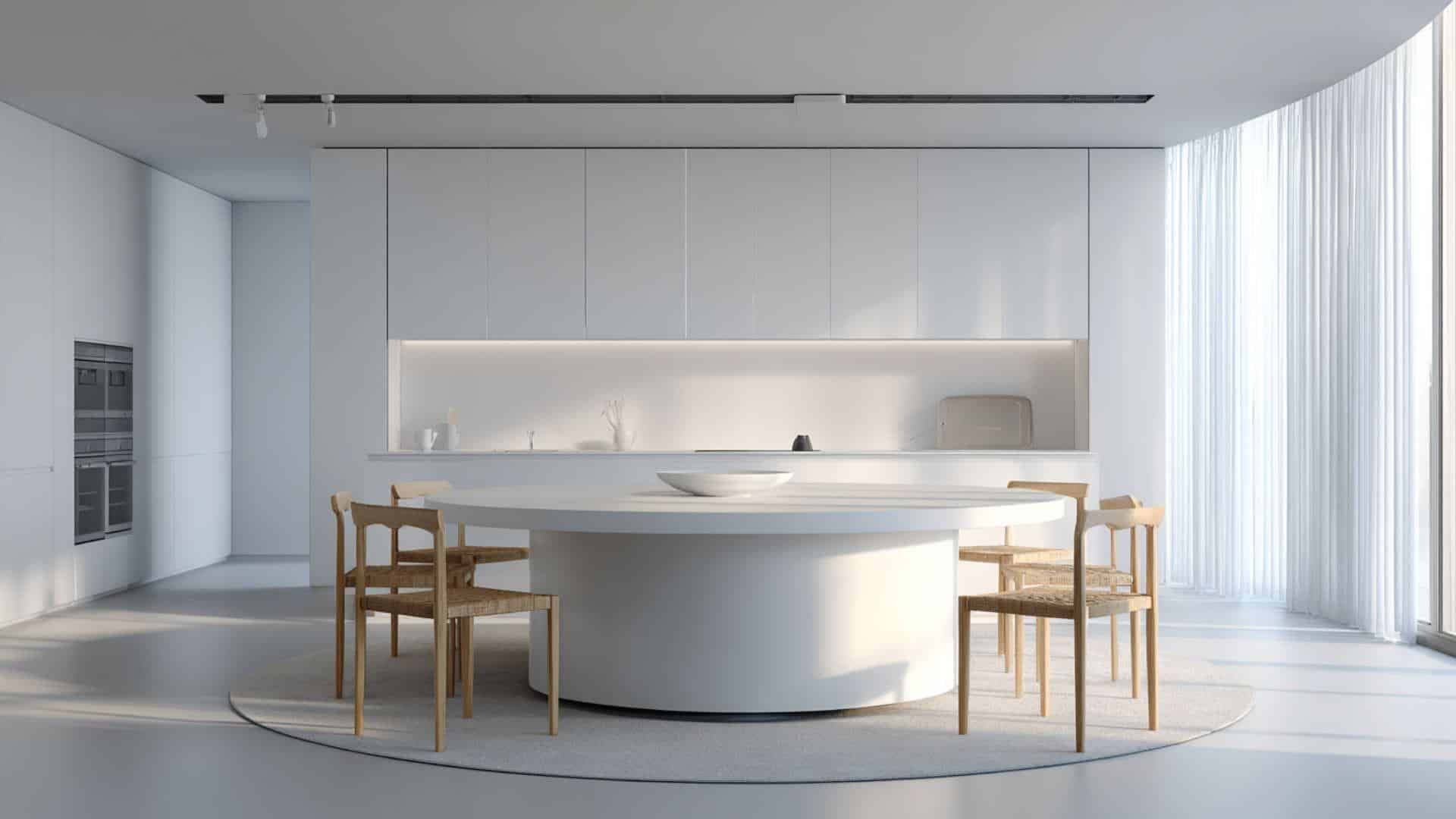 Minimalist Kitchen with Round Dining Island
