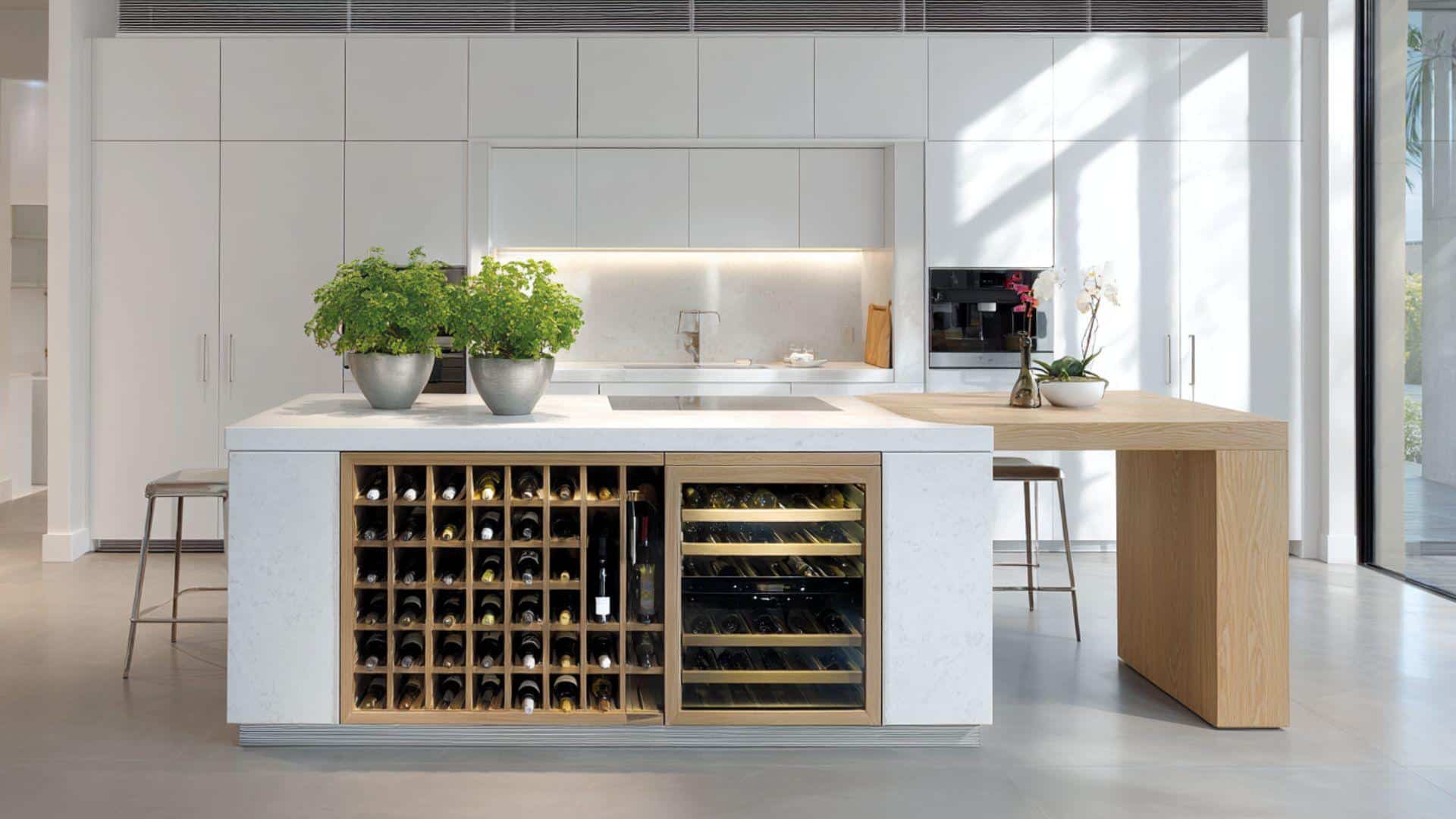 Minimalist Layout with Integrated Wine Storage in Island