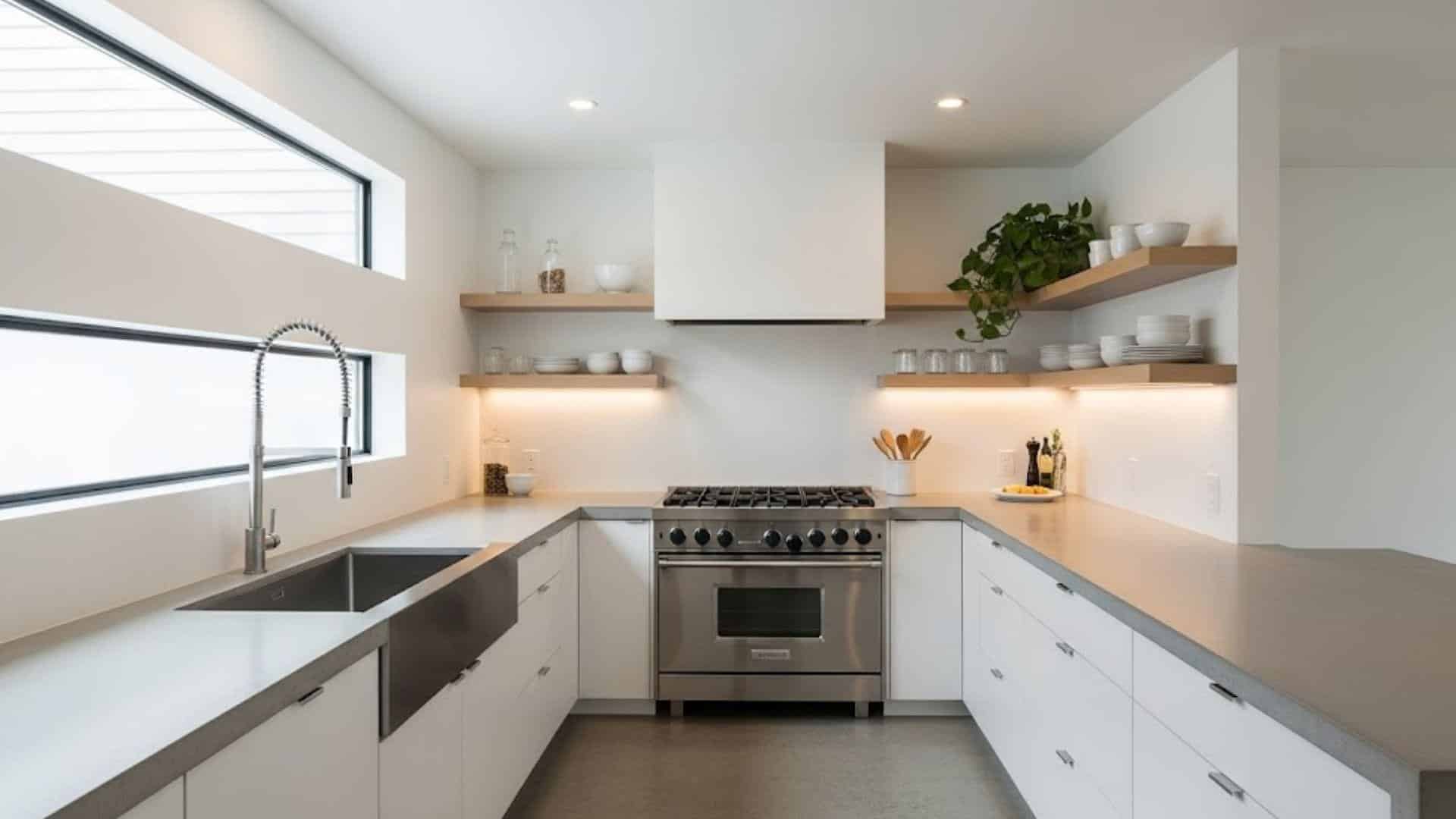 Minimalist U-shaped Kitchen with Uninterrupted Counter Space