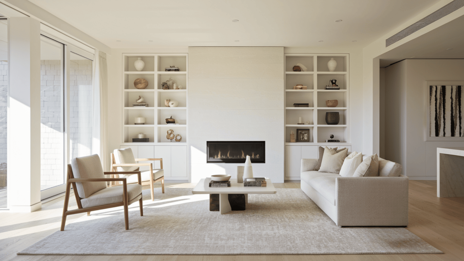 Minimalist White Cabinets with Hidden Storage