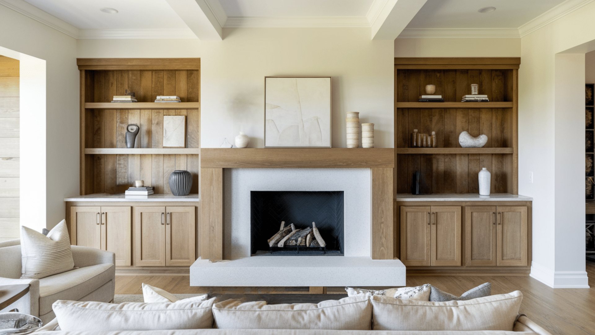 Open Shelves with Cabinet Base Storage