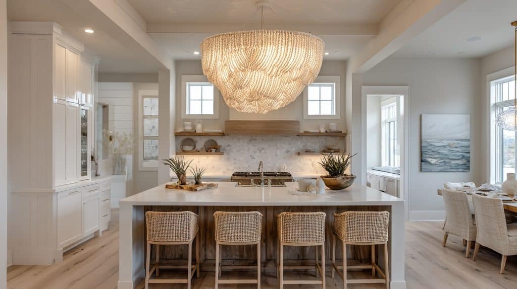 Oversized Shell Chandelier over Island