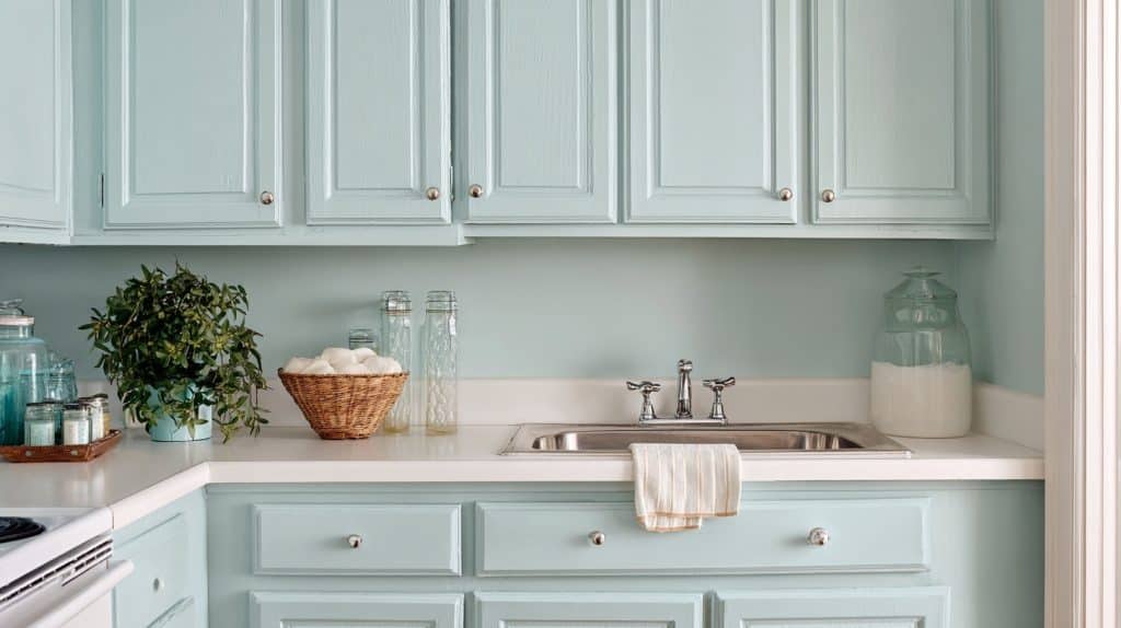 Painted Cabinet Makeover in Soft Aqua