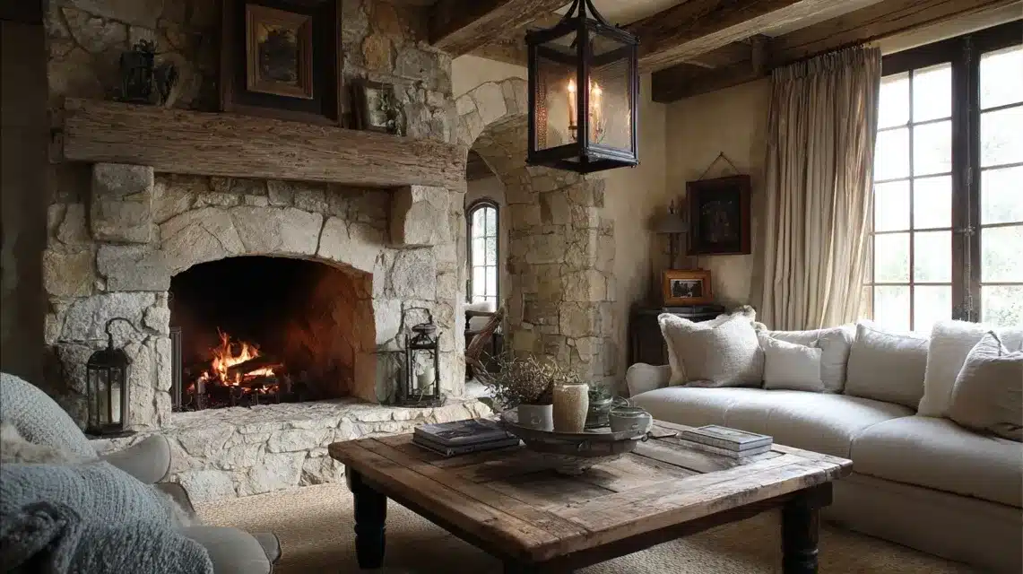 Rustic Stone Fireplace Surround
