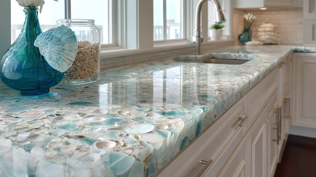 Seashell-Embedded Resin Countertop