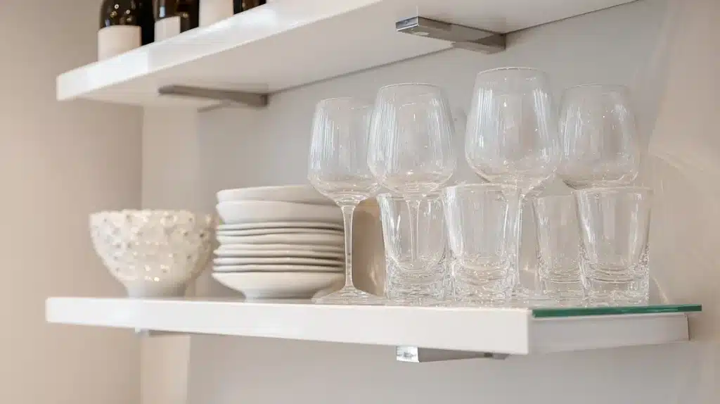 Slim Open Shelves with Glassware Display