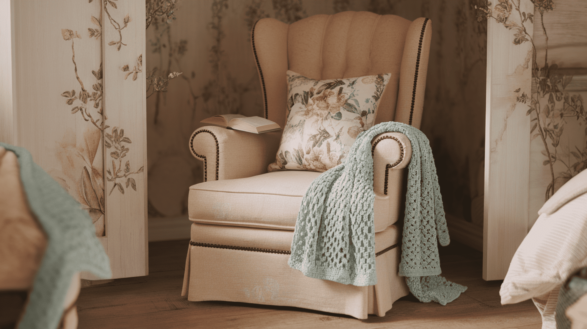 Soft Armchair With Crocheted Blanket