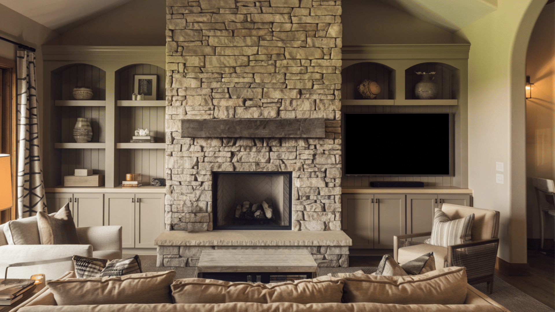Stone Accent Surround with Built-Ins