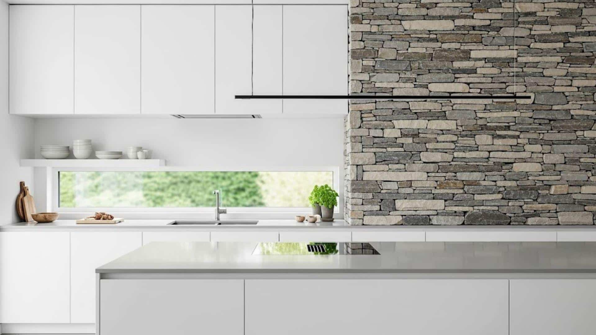 Stone Backsplash Extending to the Ceiling