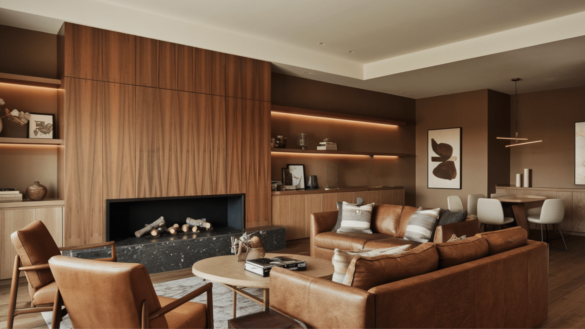 Textured Wood Veneer Built-Ins