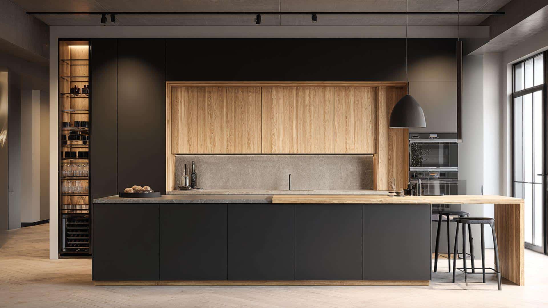 Two-Tone Kitchen in Black and Natural Oak