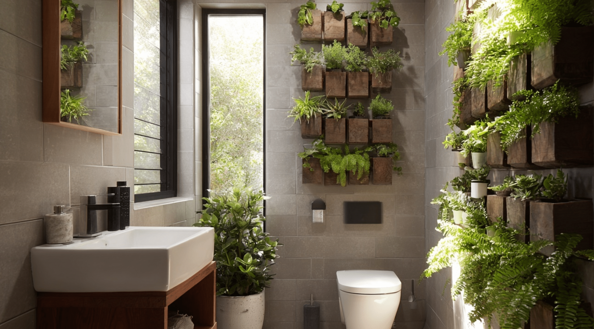 Vertical Plant Wall in a Small Bath