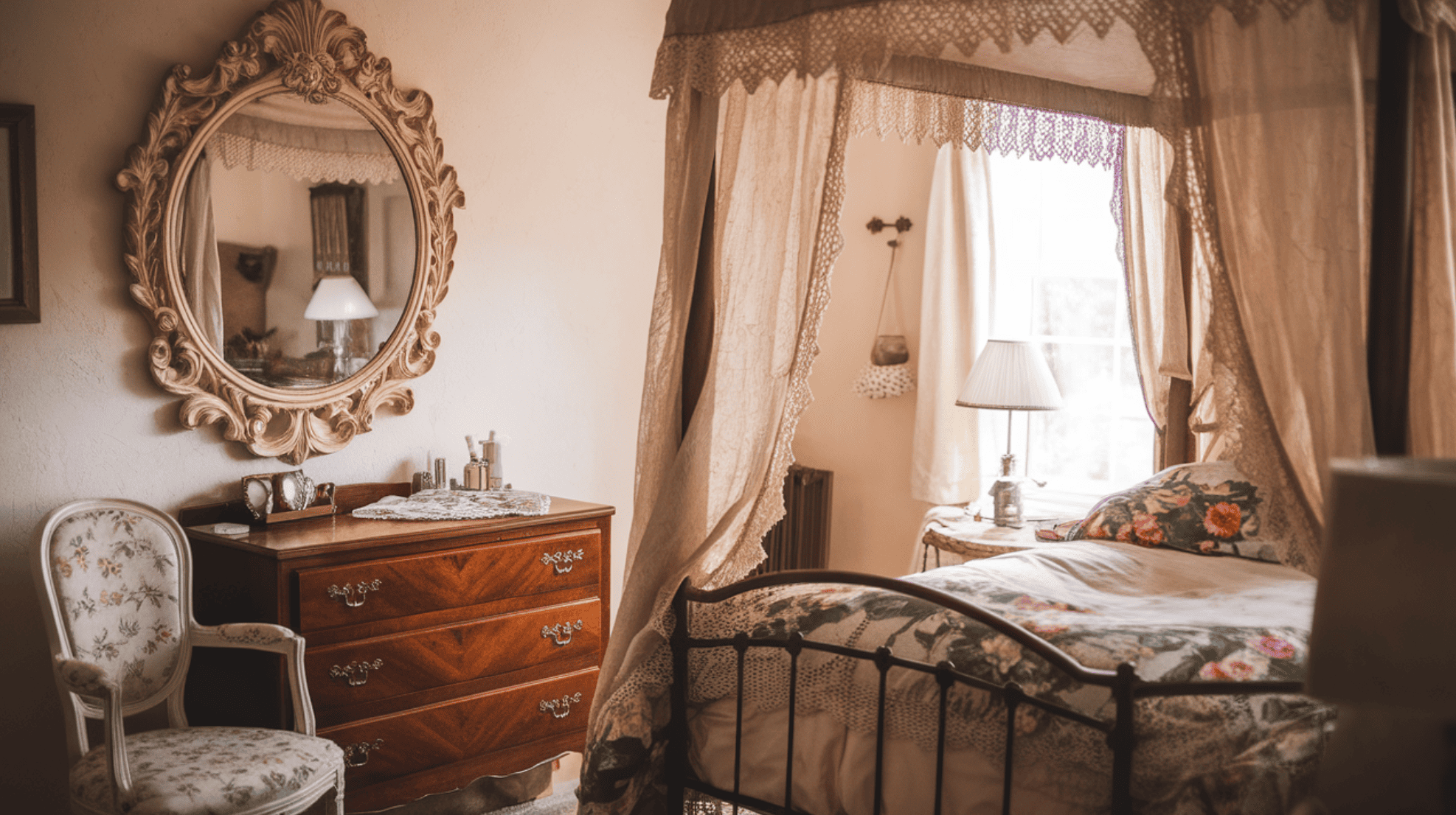 Vintage Mirror With Floral Frame