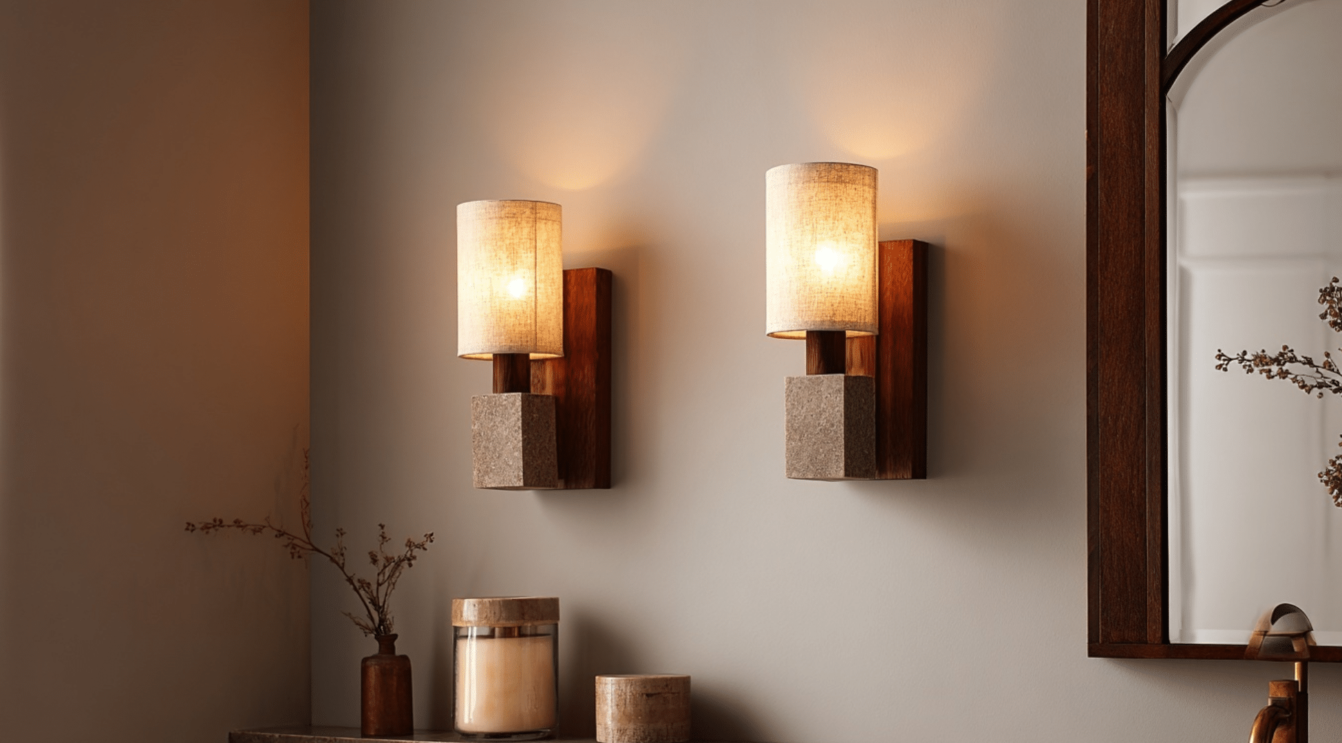 Wall Sconces with Wood or Stone Detailing