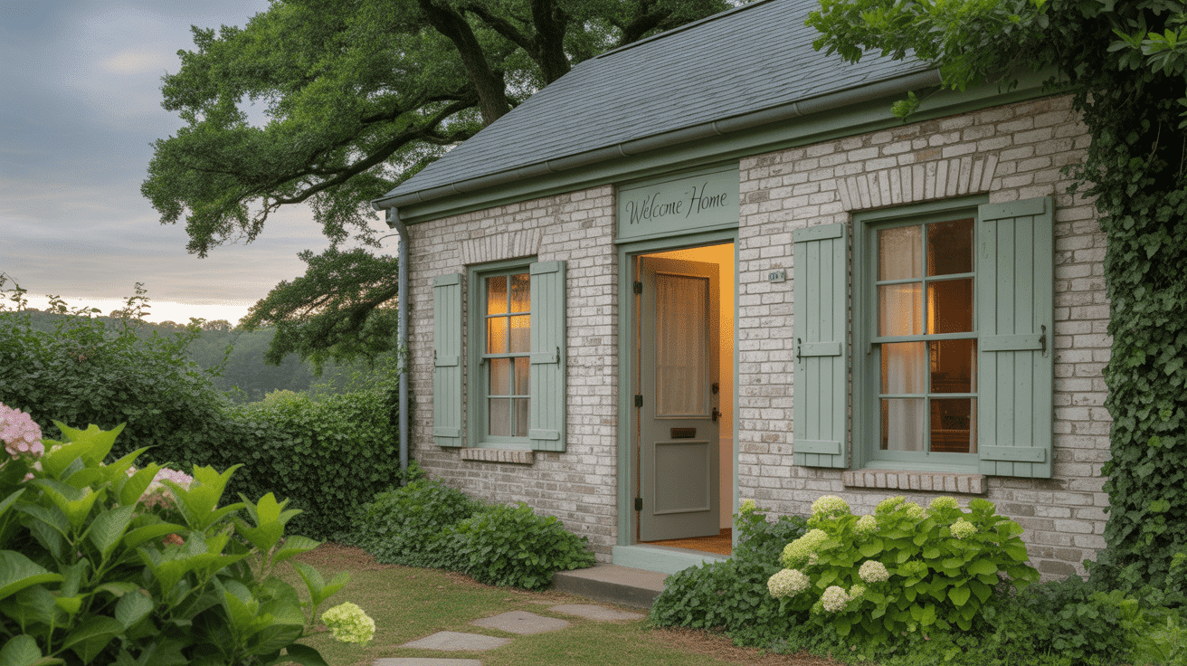 Weathered Gray Brick + Sage Green Accents