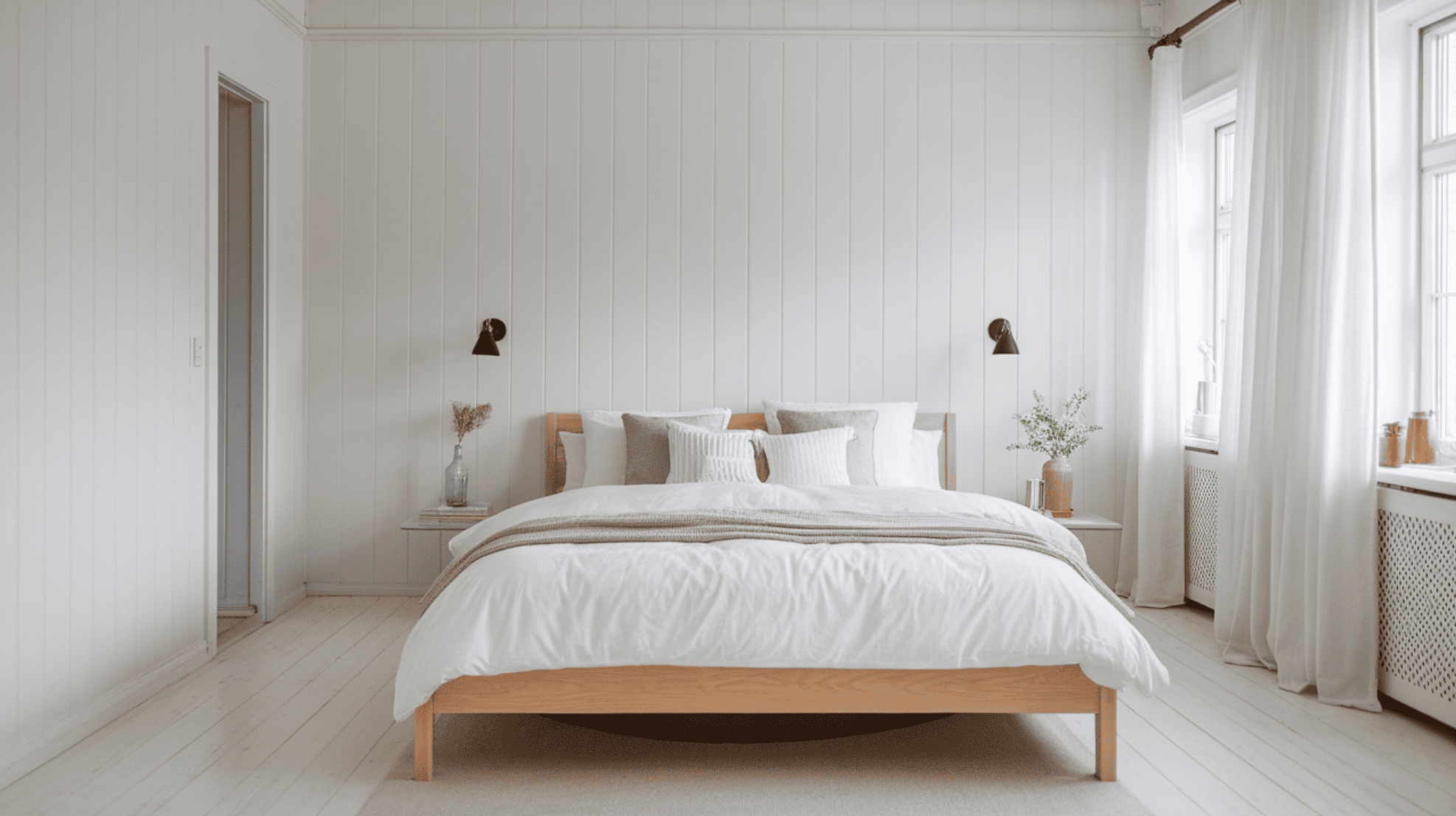 White Walls and Light Oak Bed Frame
