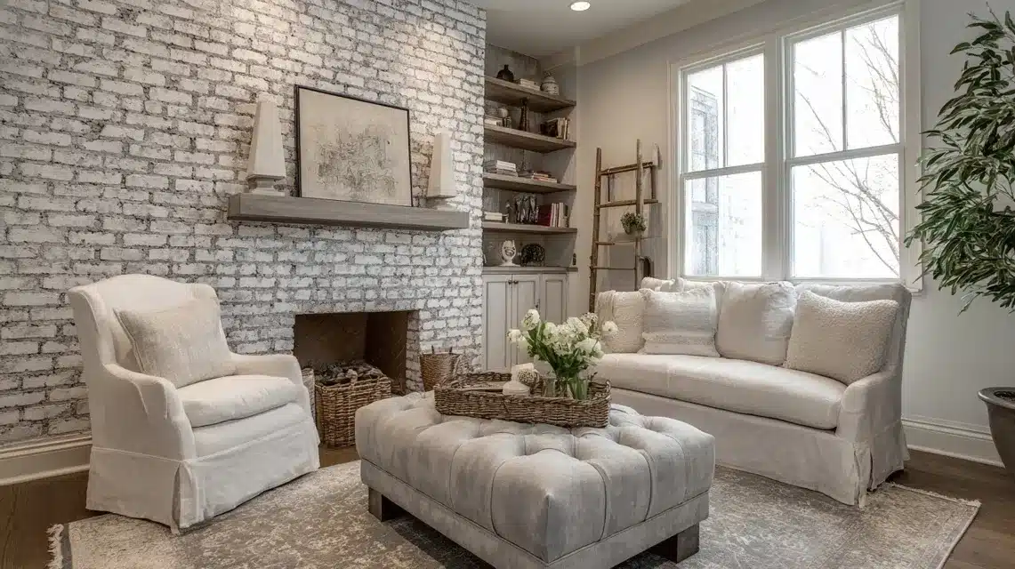 Whitewashed Brick Accent Wall