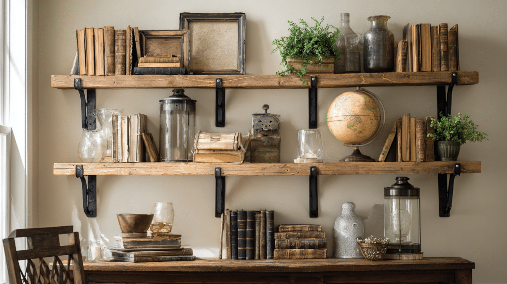 rustic wood shelves