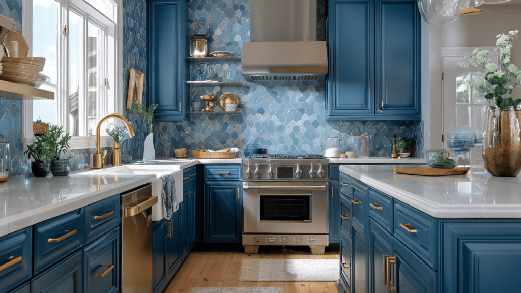 color coordinated cabinets and backsplash