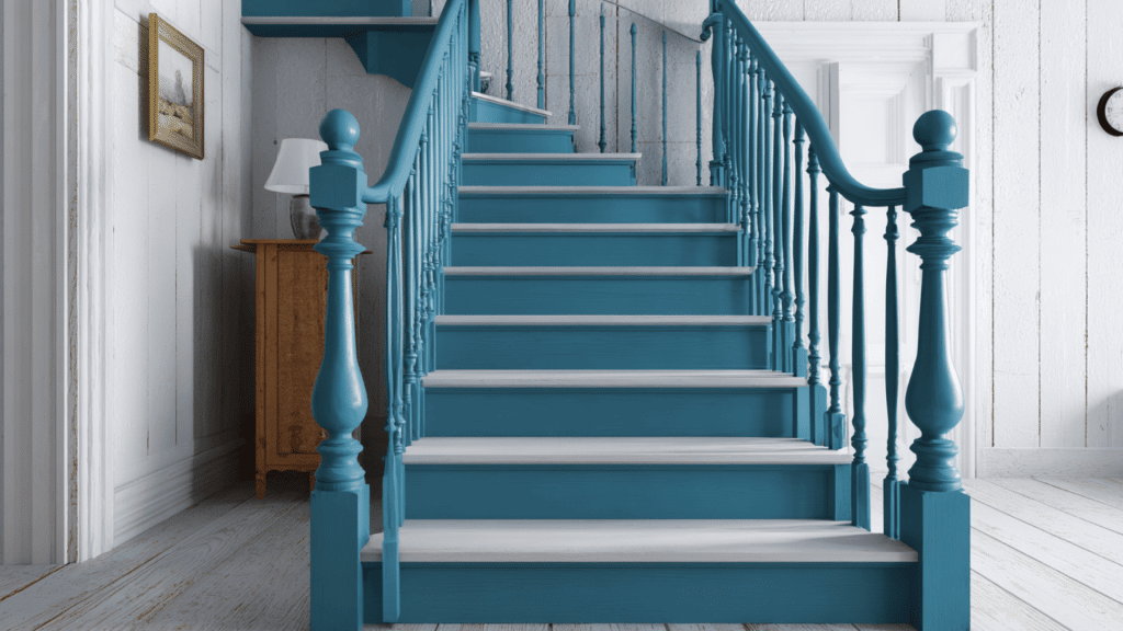 painted stair risers and railings