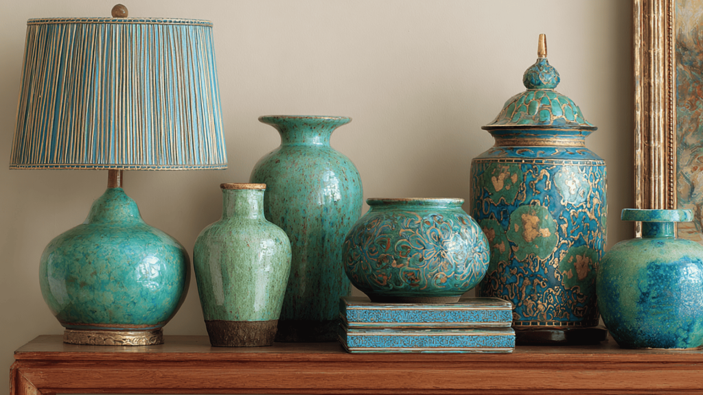 uniform color pottery and lamps