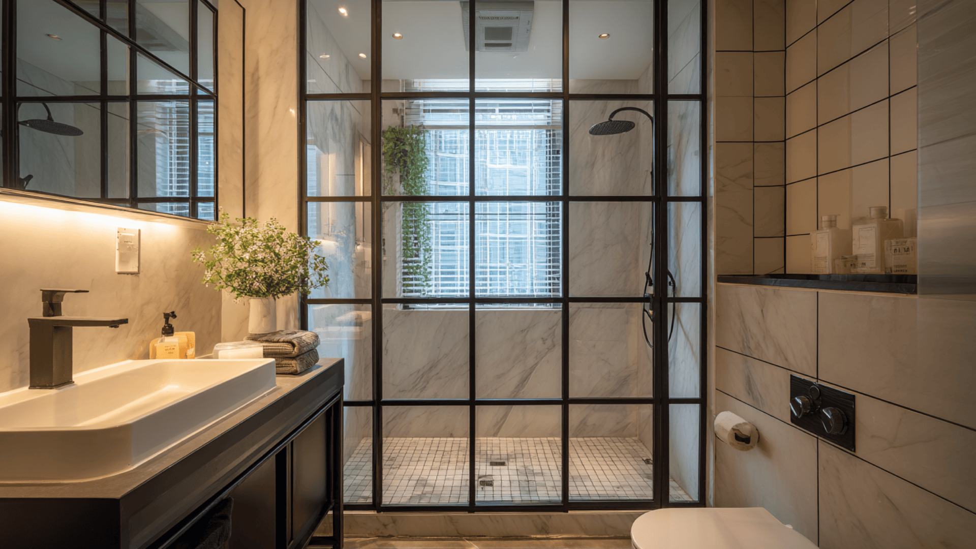 black frame shower enclosure