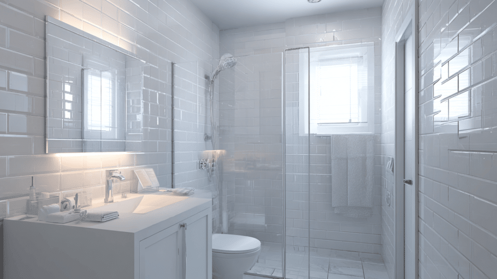 bright white shower tiles