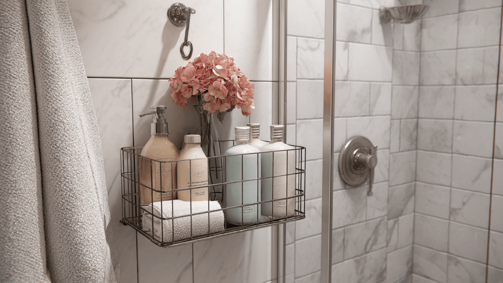 compact shower with storage basket