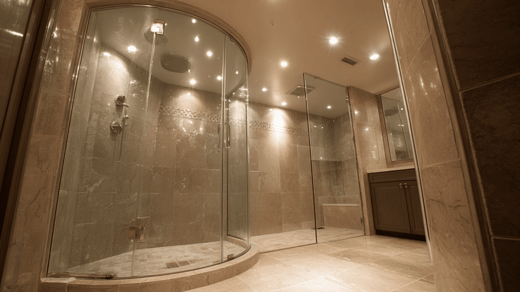 curved glass shower enclosure