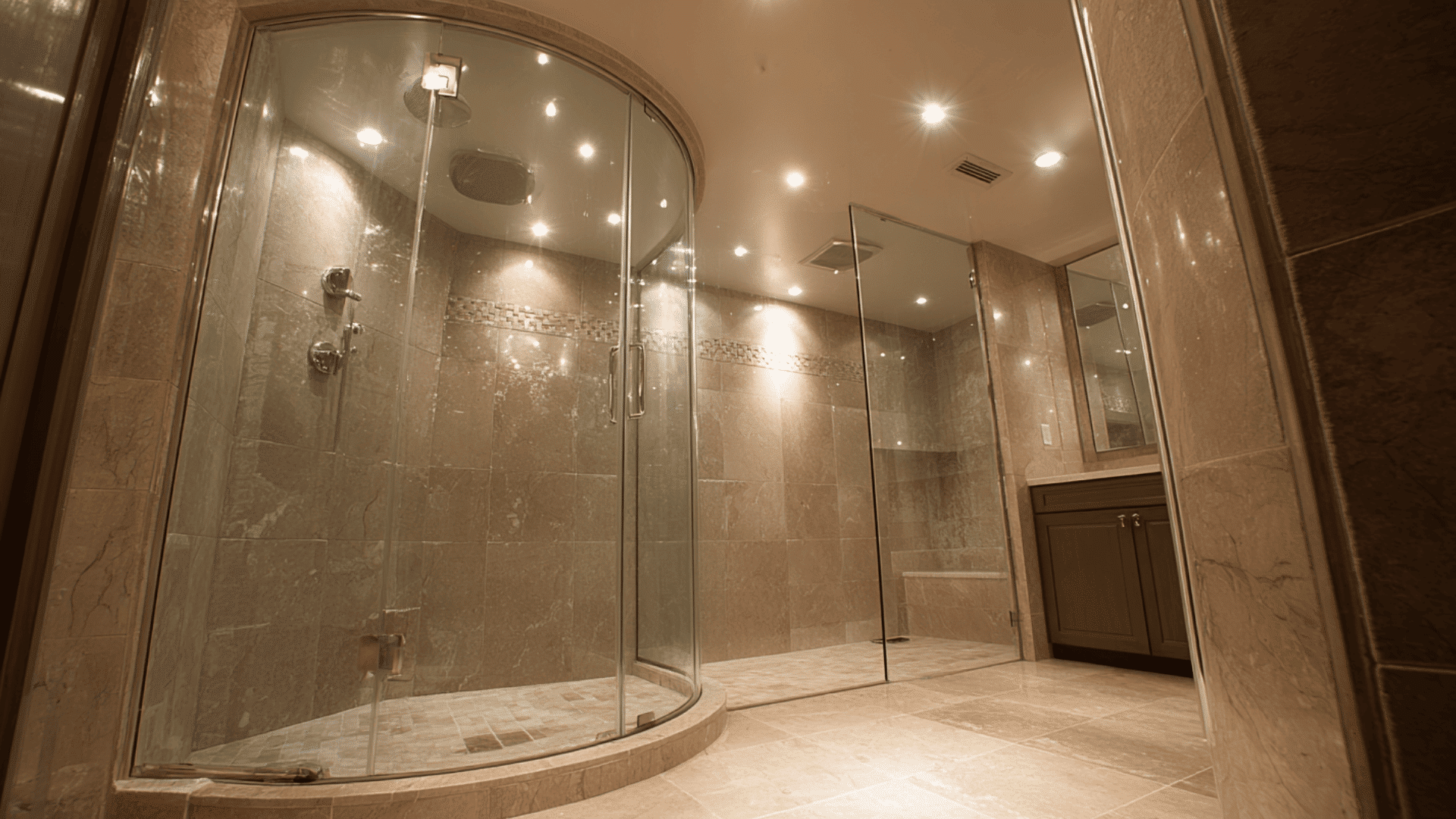 curved glass shower enclosure