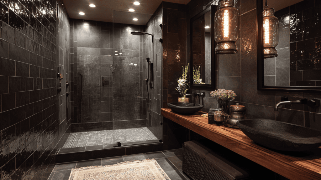 dark tone shower tiles