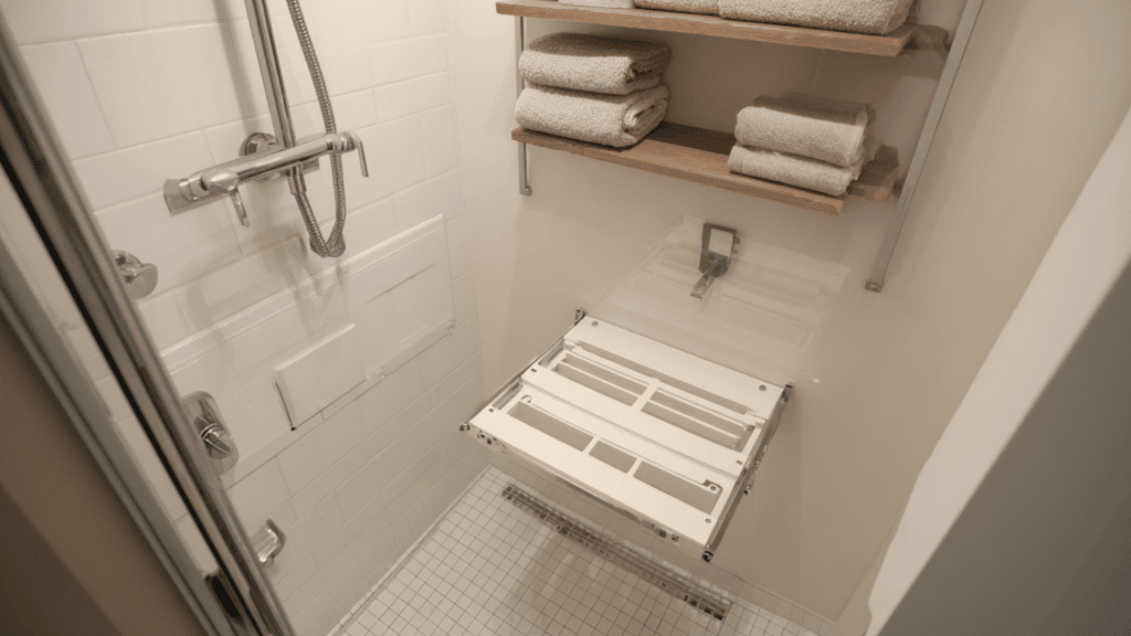 foldable shower seat with wall storage
